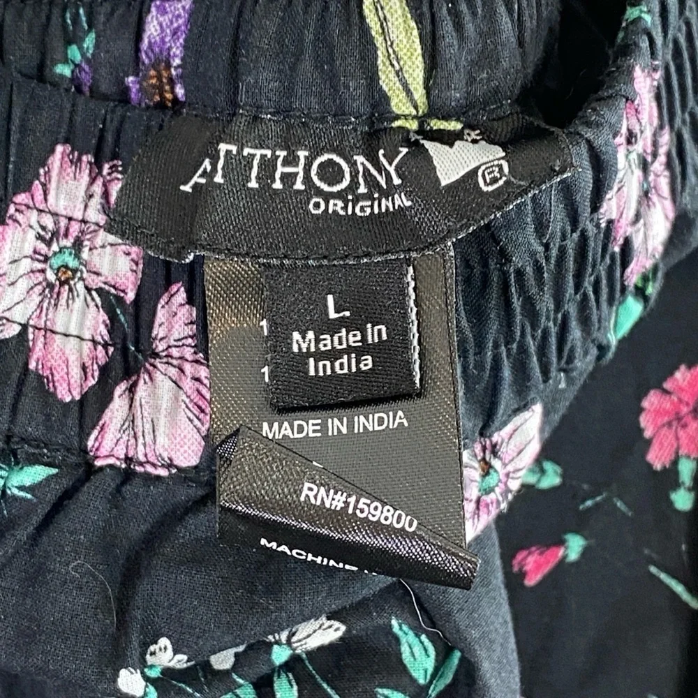Antthony HSN Black Floral Cottagecore 100%‎ Cotton Tiered Skirt w/Pockets Sz L